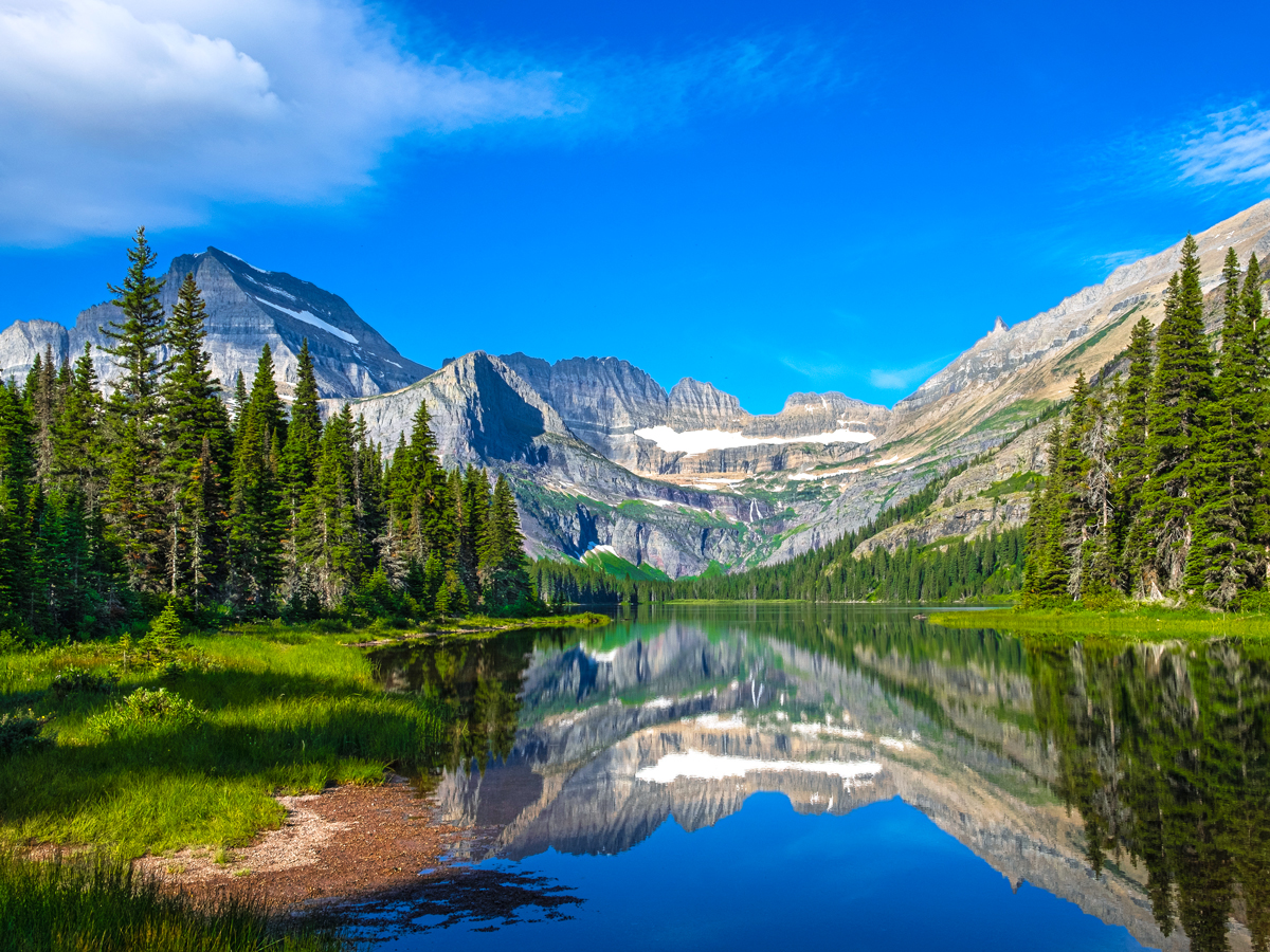 Mountains, forest, and lake in Glacier National Park, Montana