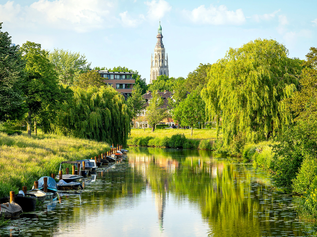 River and church in Breda, the Netherlands