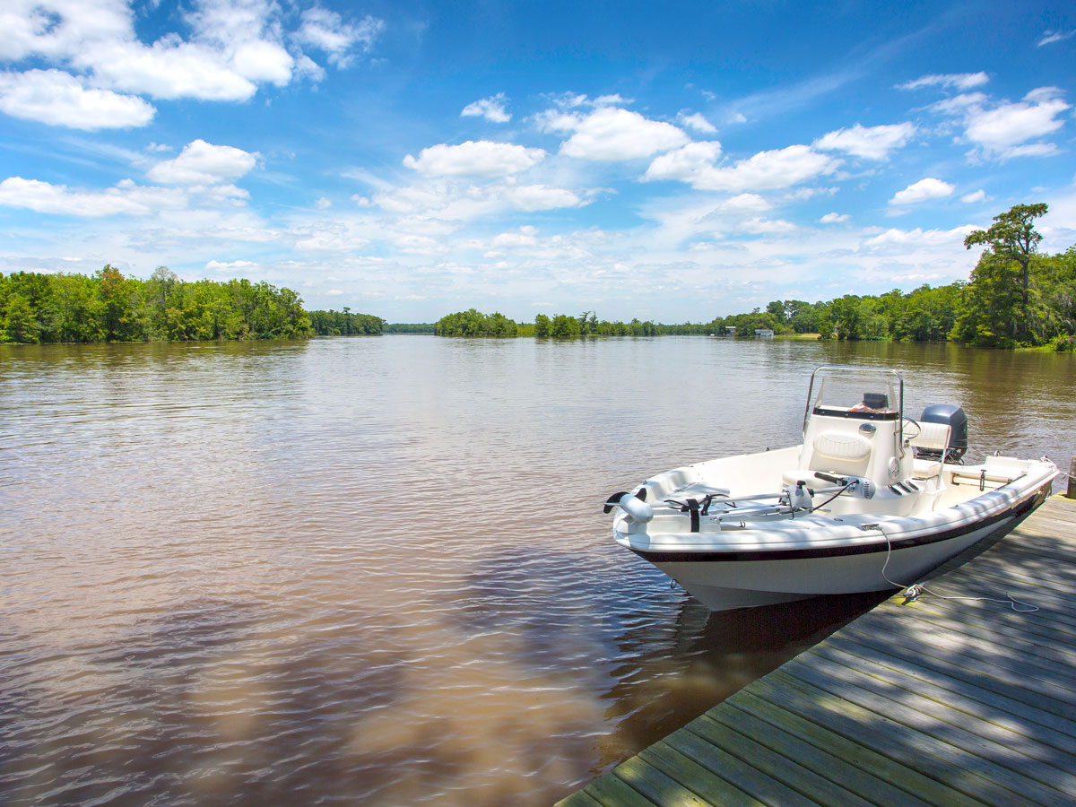 Boat docked in Lake Charles, Louisiana