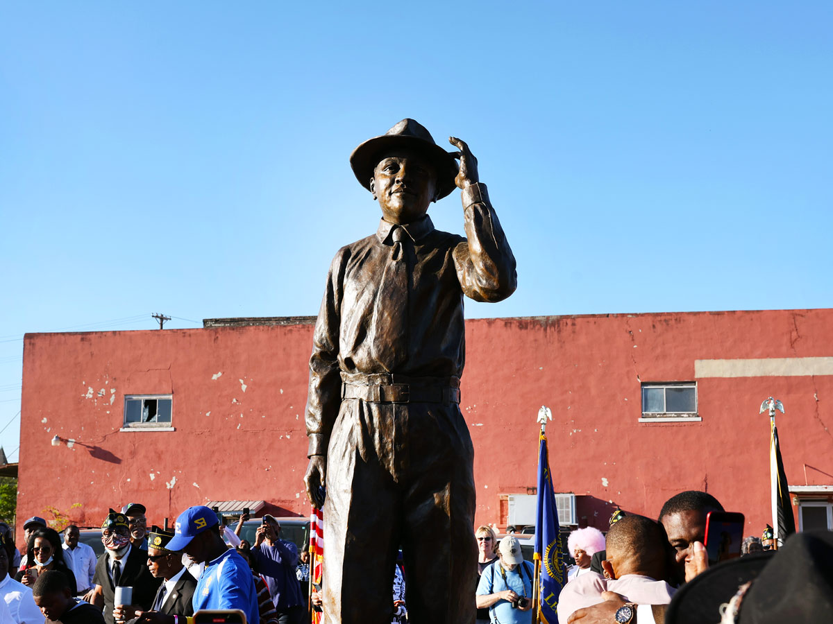 Statue of Emmett Till at namesake national monument in Mississippi