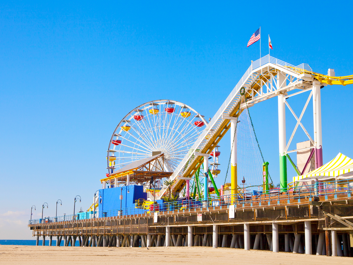Amusement park rides on the Santa Monica Pier in Southern California
