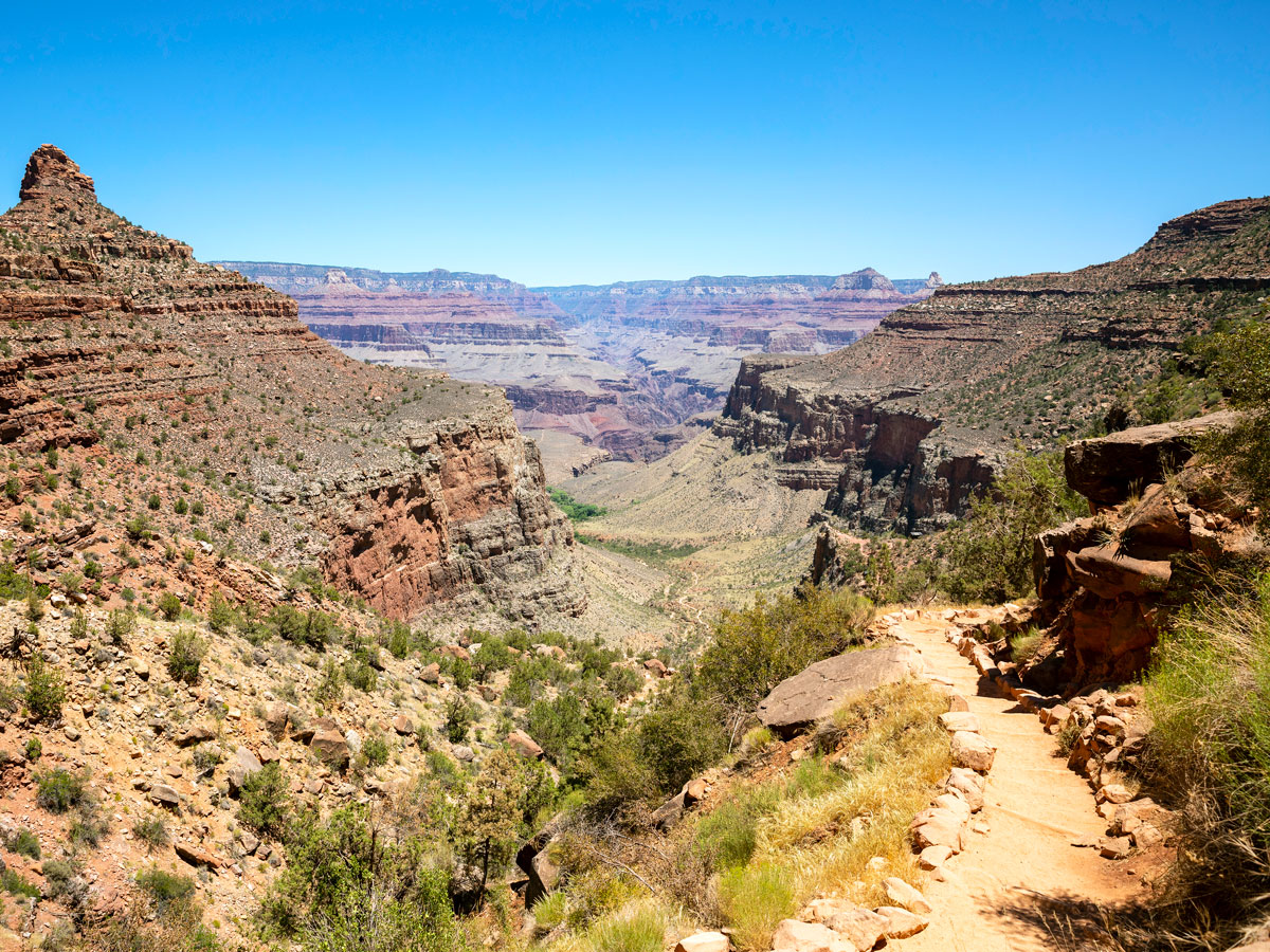 Views of the Grand Canyon in Arizona from Bright Angel Trail