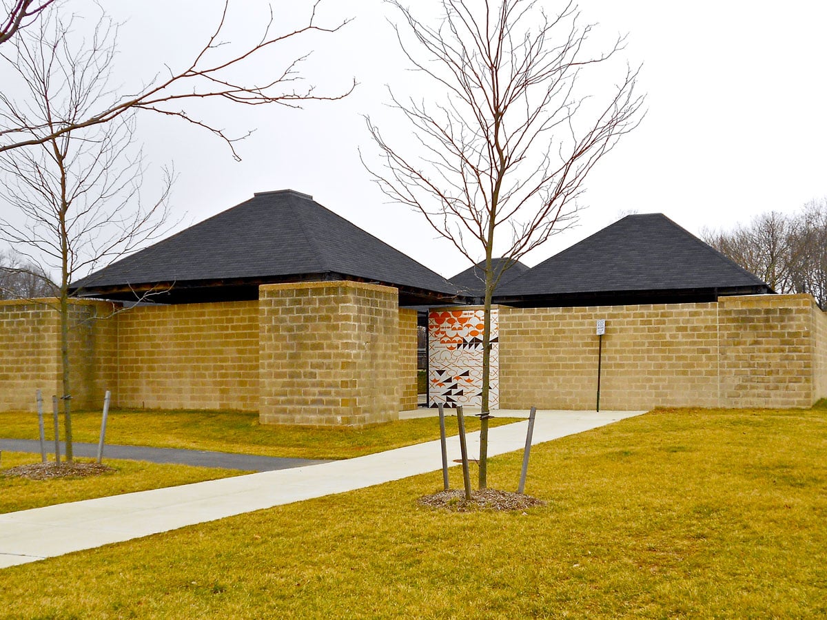 Exterior of Louis Kahn's Trenton Bath House in New Jersey