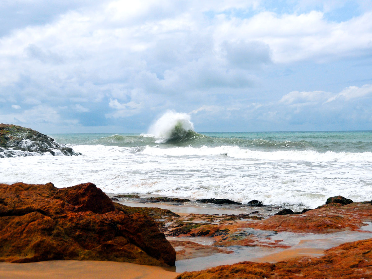Waves crashing along the coast of the Gulf of Guinea