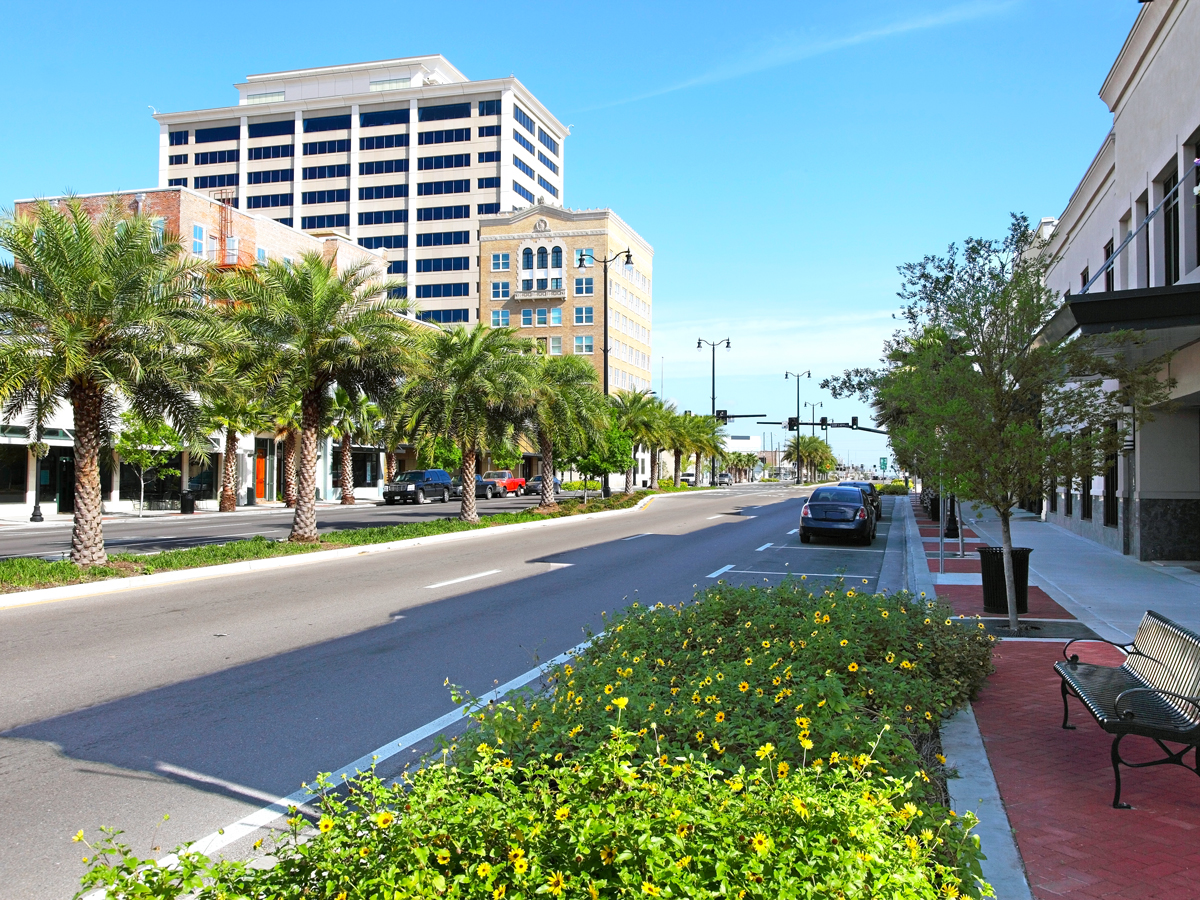 Cars parked on street in downtown Gulfport, Mississippi