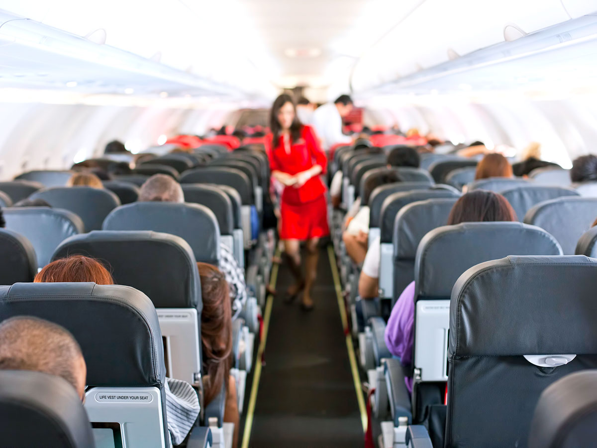Passengers inside narrow-body aircraft