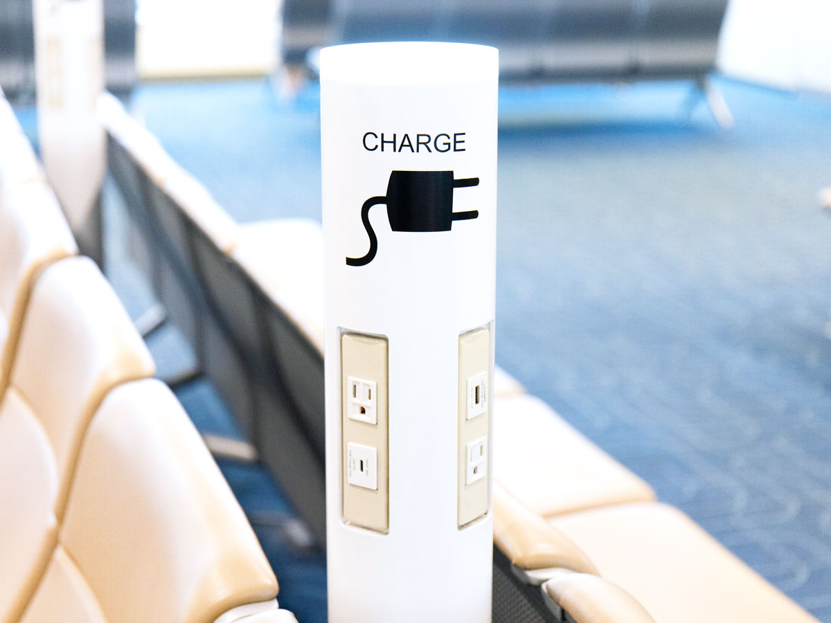 Charging ports in airport terminal
