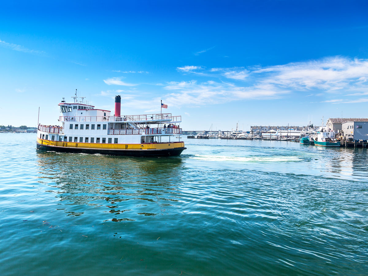 Casco Bay Lines ferry leaving terminal in Portland, Maine