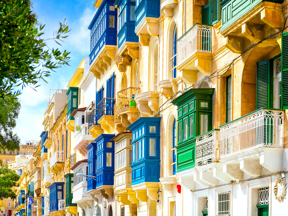 Colorfully painted row homes in Malta
