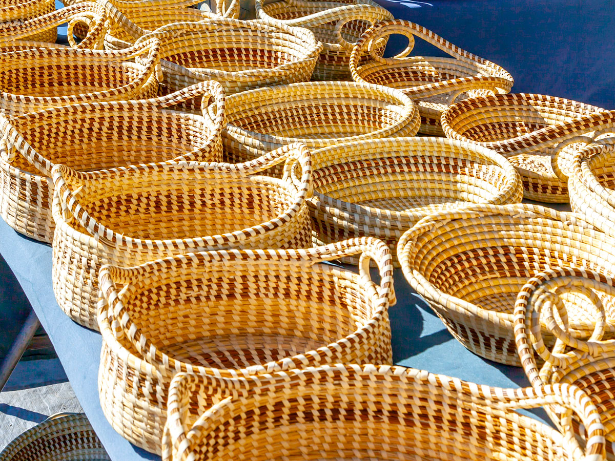 Table filled with sweetgrass baskets