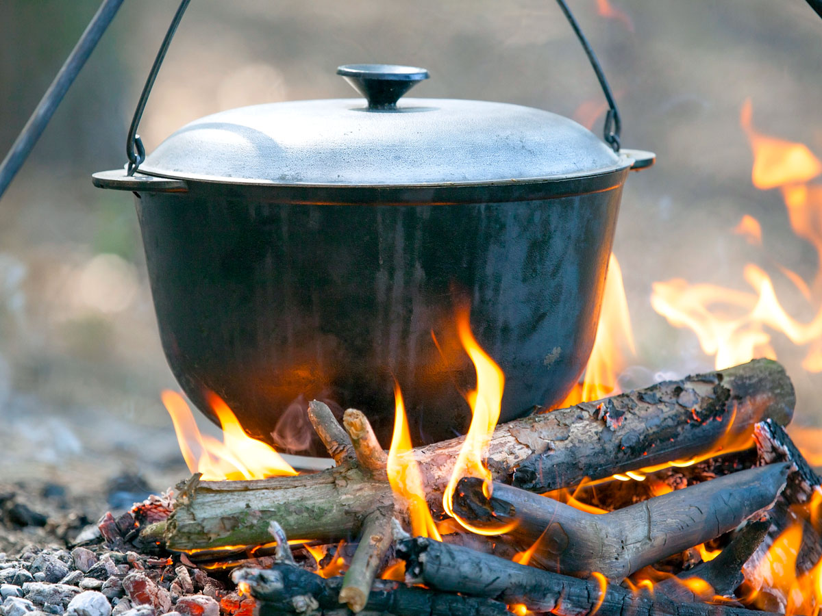 Dutch oven over camp fire