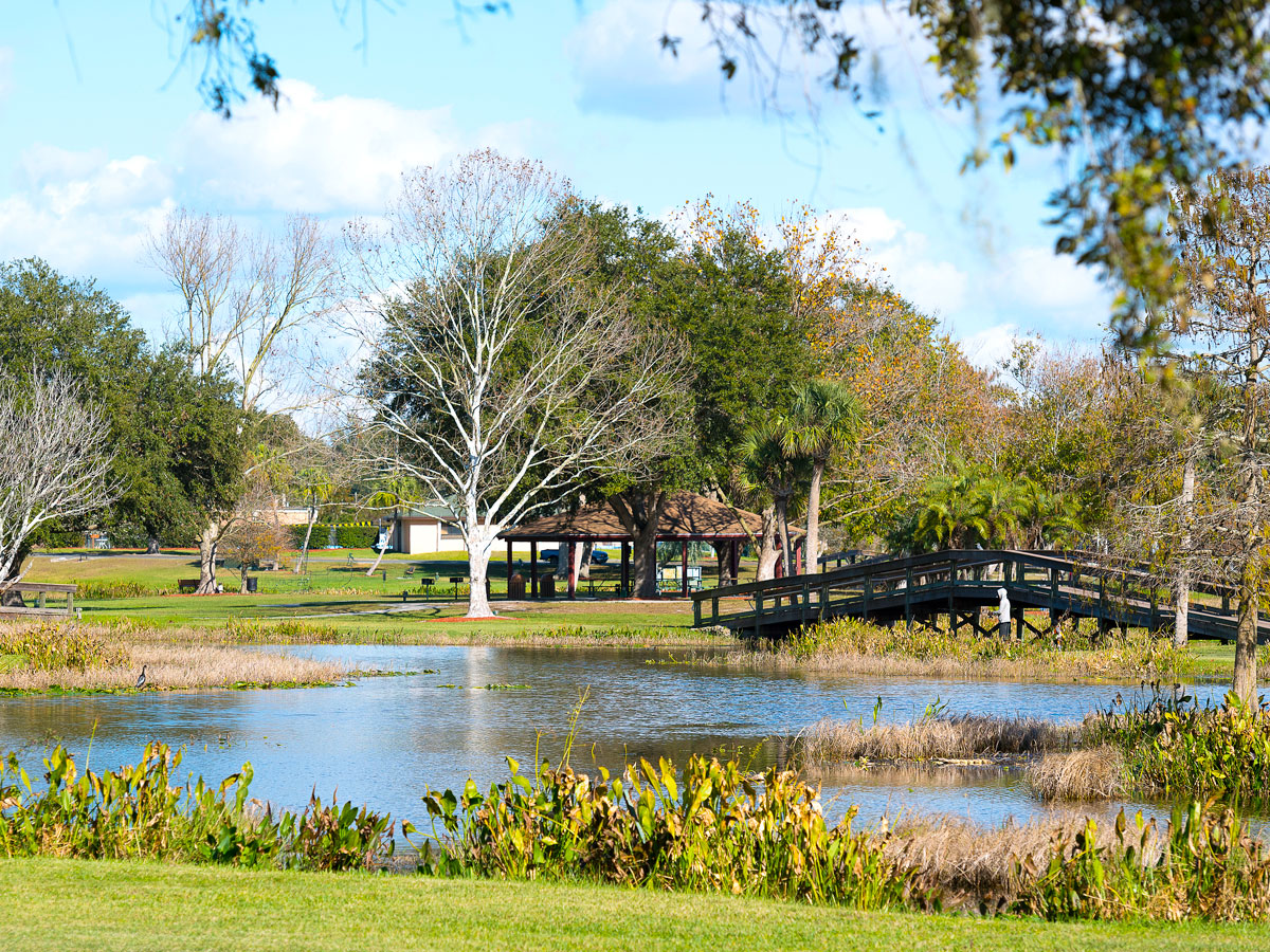 Park and pond in Leesburg, Florida