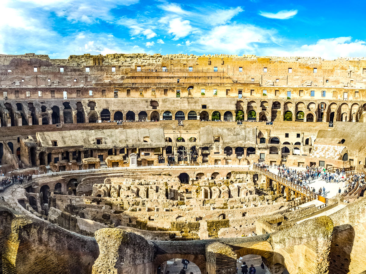 View of the interior of Rome's Colosseum from upper levels
