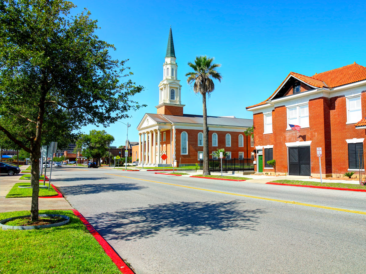Church and other buildings in Galveston, Texas