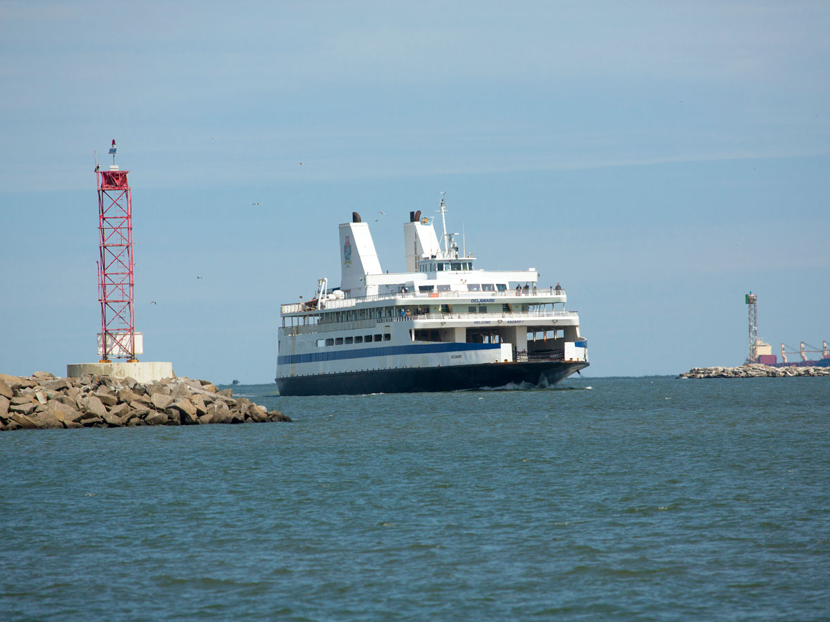 Cape May-Lewes Ferry turning into dock in Lewes, Delaware