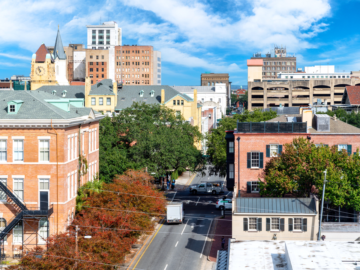 Aerial view of downtown Savannah, Georgia