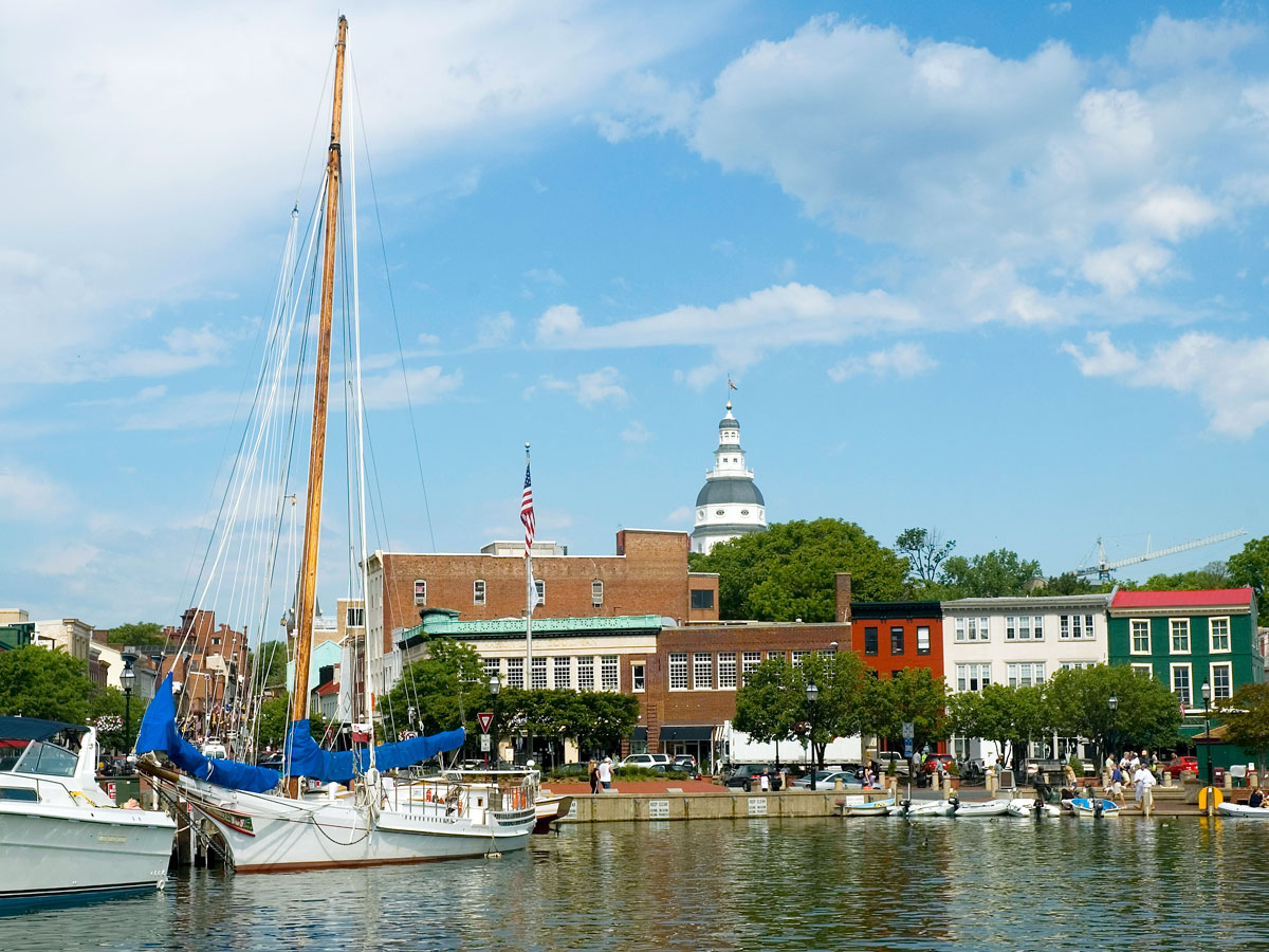 Sailboat docked in marina in Annapolis, Maryland