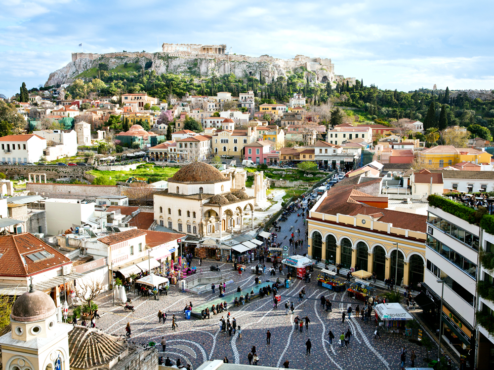 Aerial view of Athens, Greece, with Acropolis