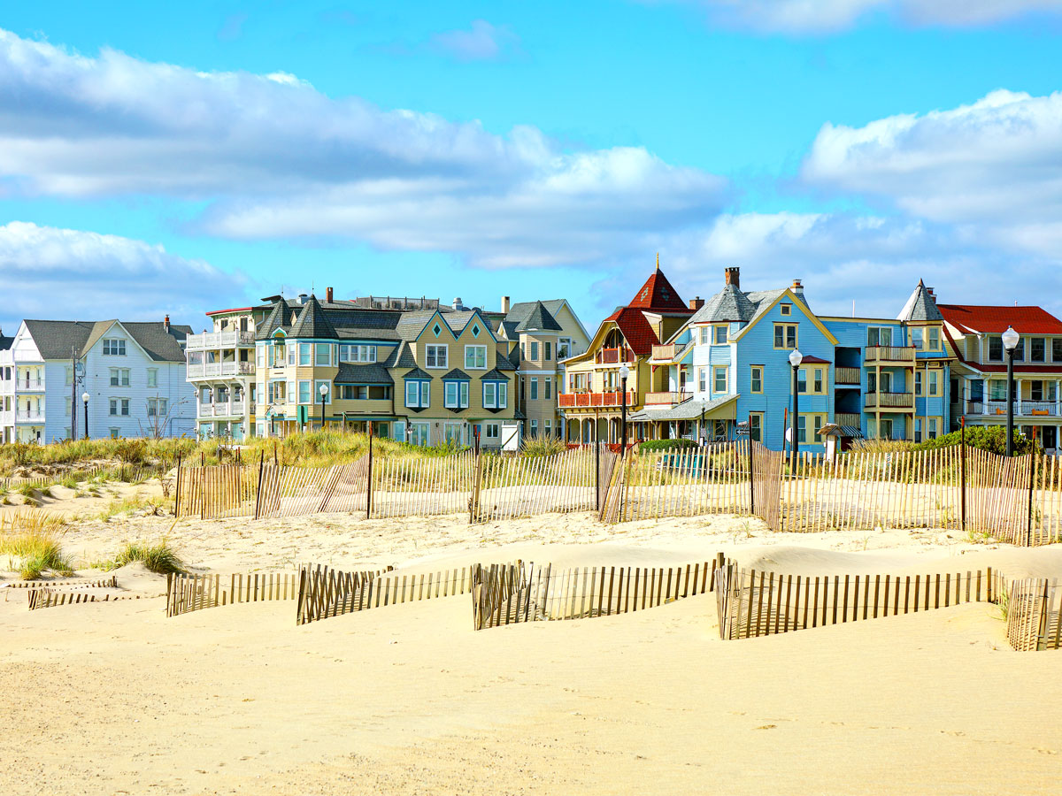 Homes along sandy beach in Ocean Grove, New Jersey