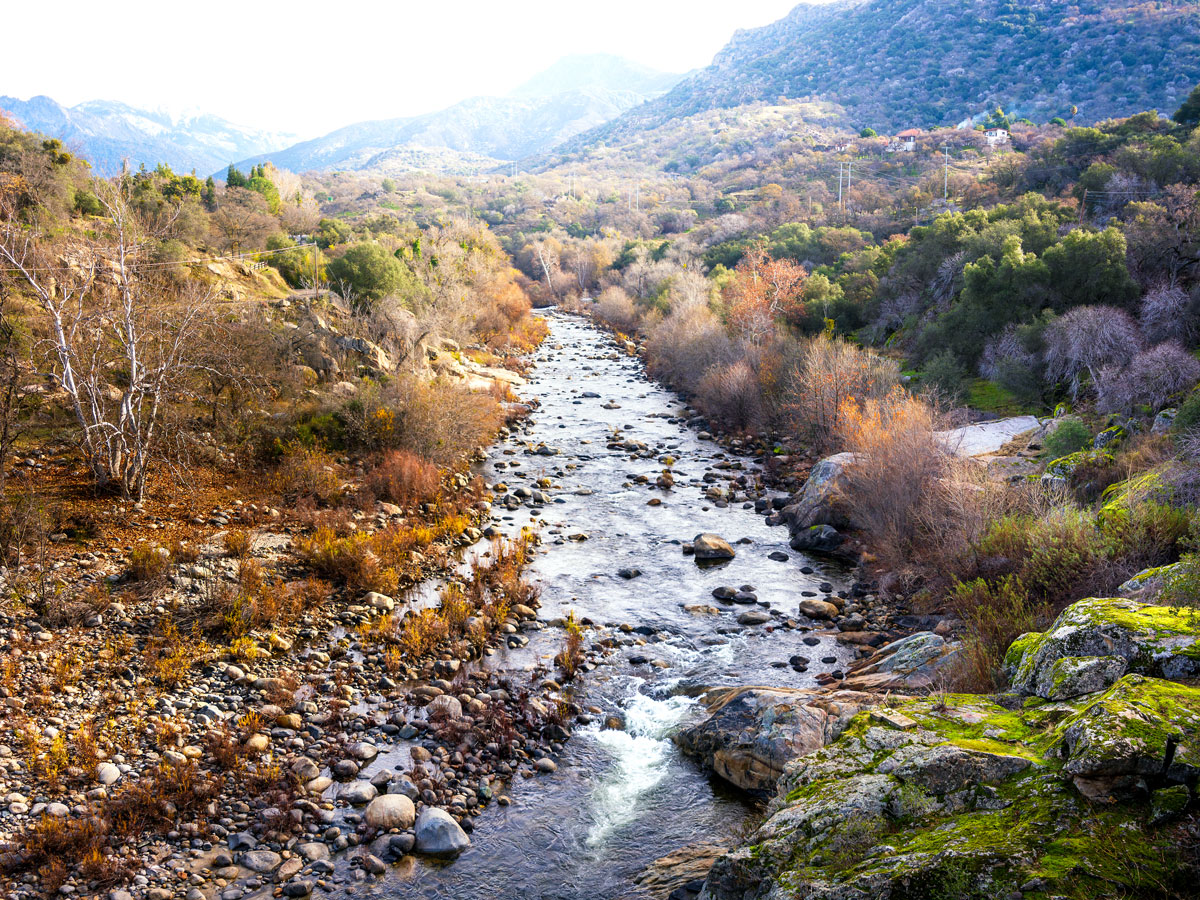 Kaweah River flowing through the town of Three Rivers, California