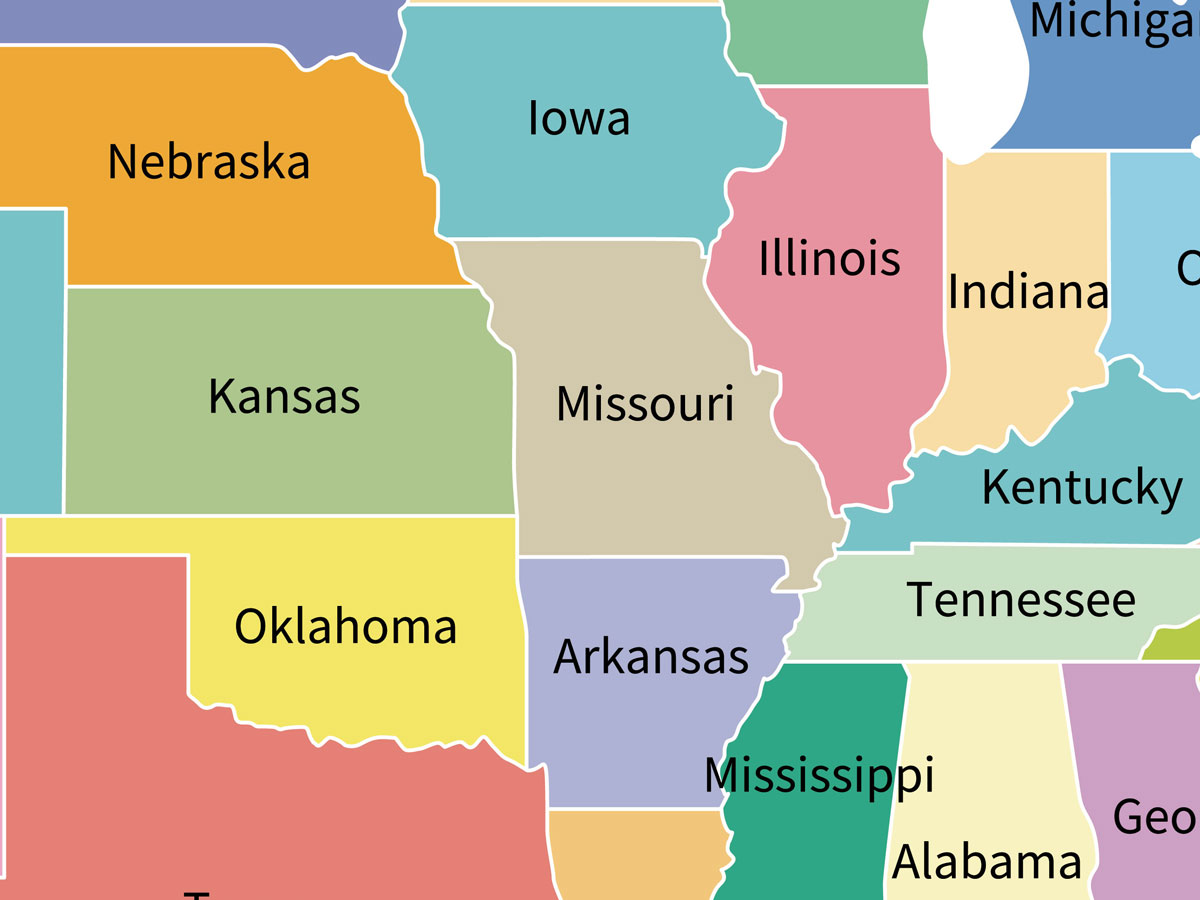Map of Missouri and bordering states