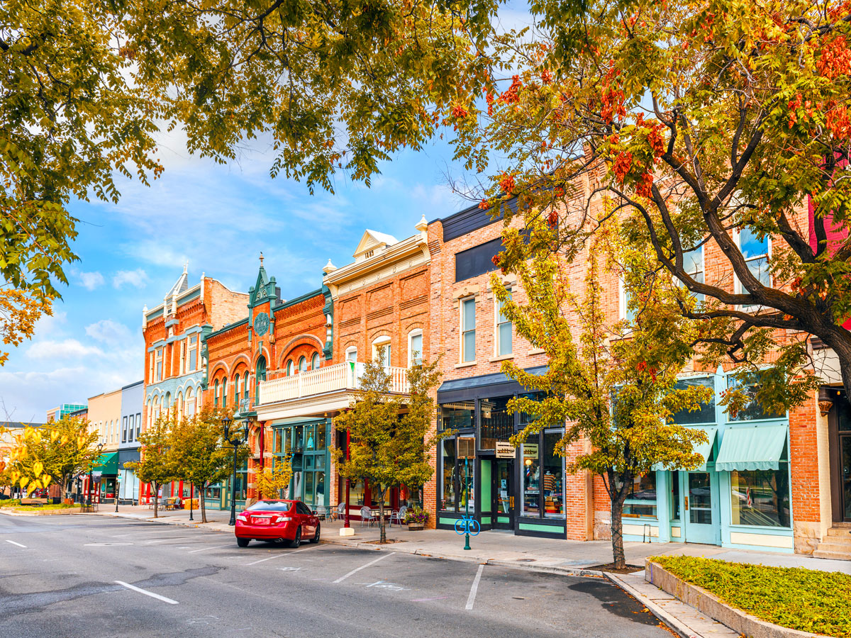 Businesses on street in downtown Provo, Utah