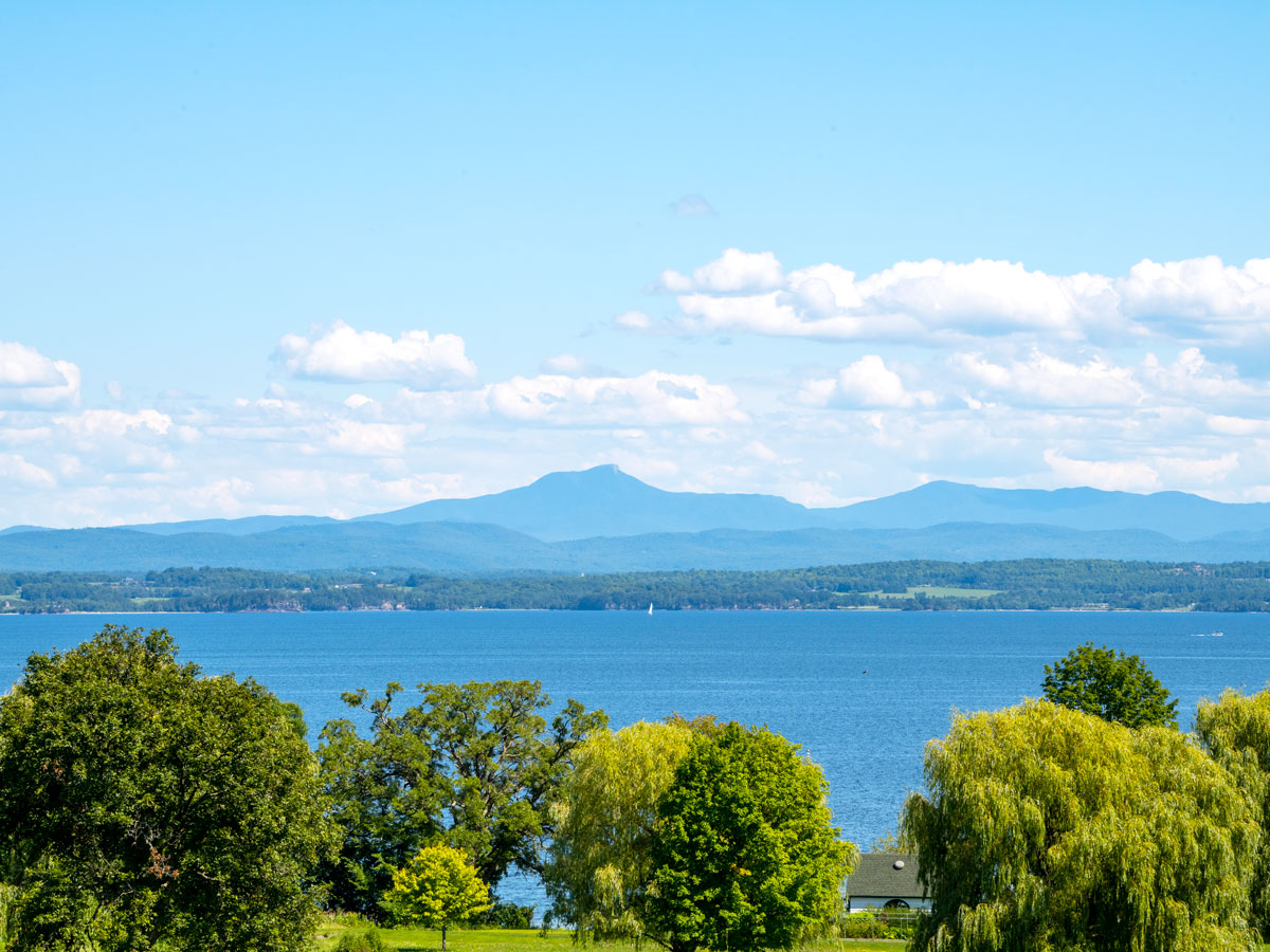 Lake Champlain, Vermont, with Blue Mountains in distance