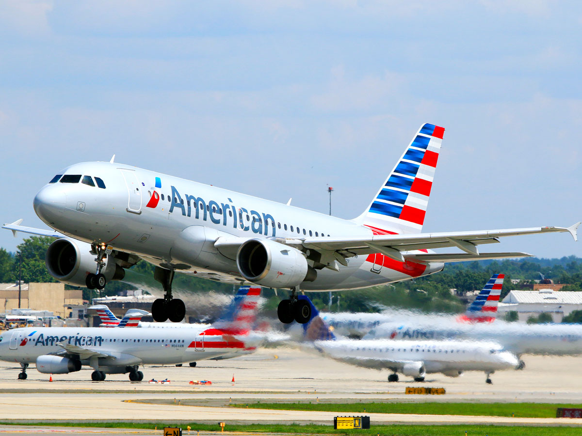 American Airlines Airbus A319 departing from Charlotte Douglas International Airport in North Carolina