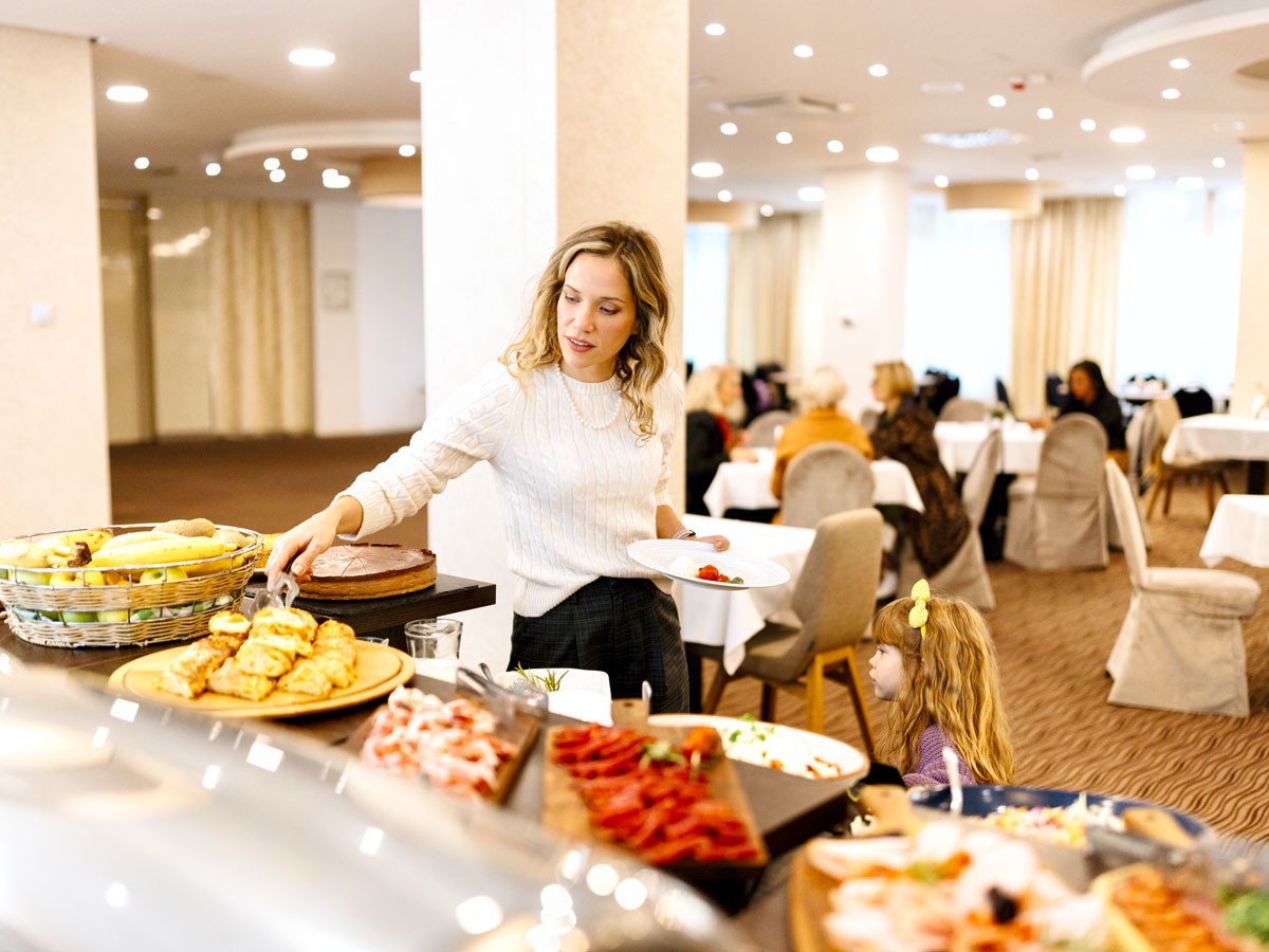 Hotel guest at breakfast buffet