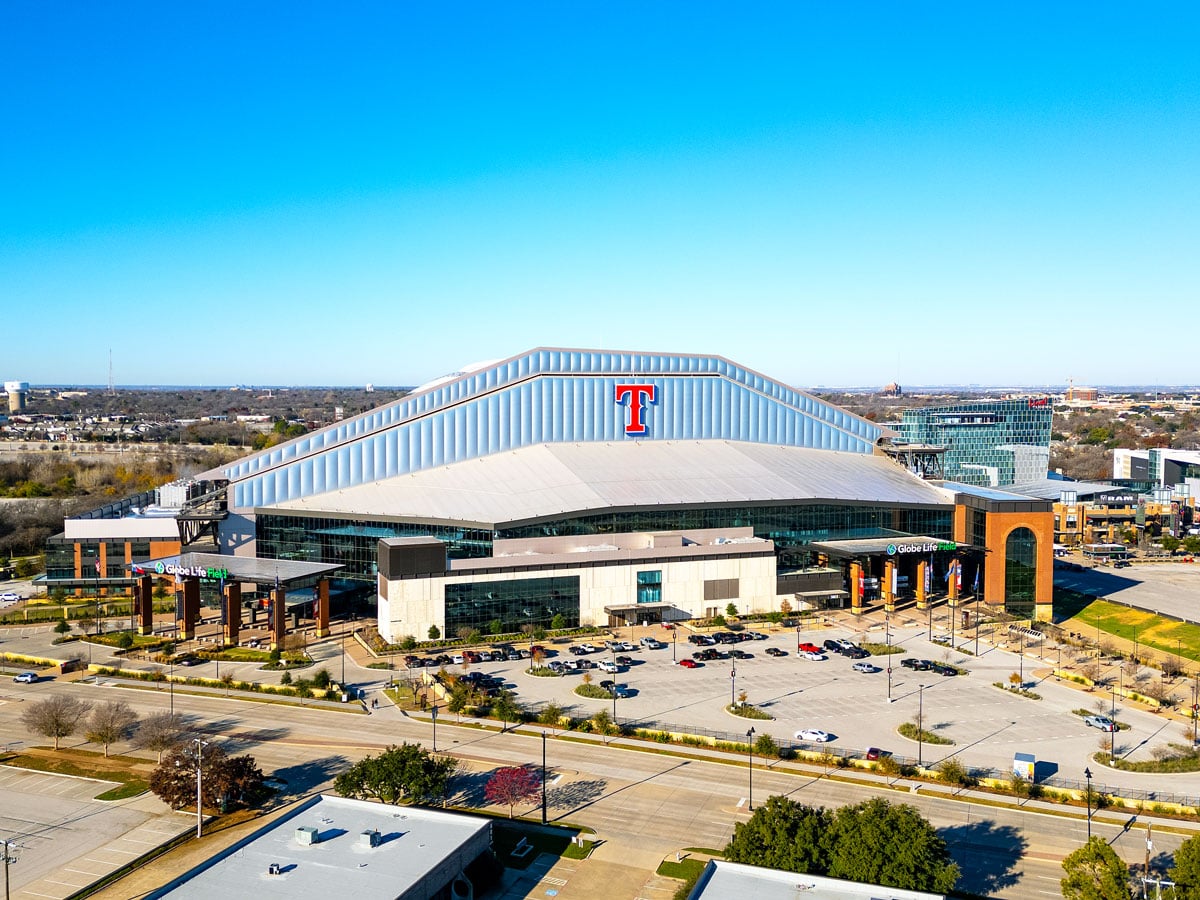 Aerial view of Globe Life Field in Arlington, Texas
