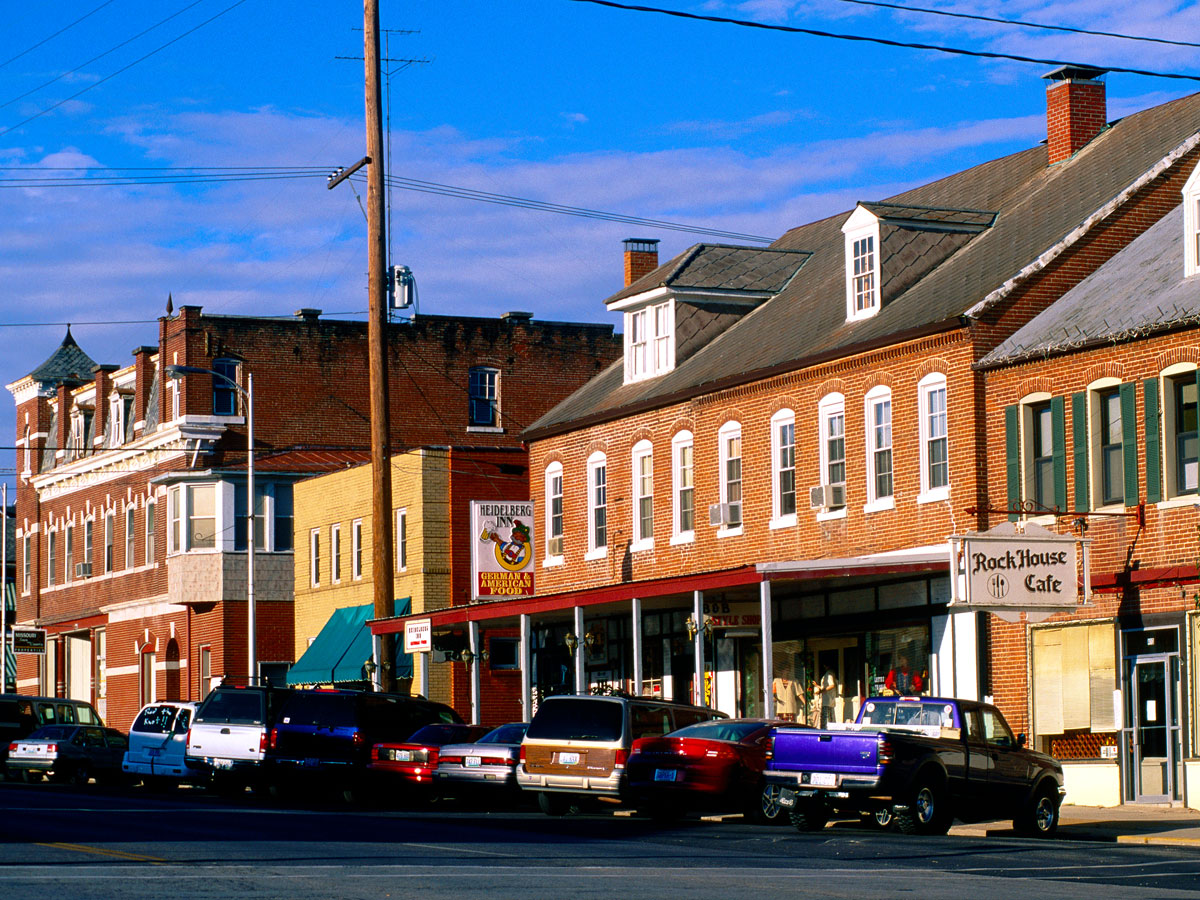 Historic buildings on street in Hermann, Missouri