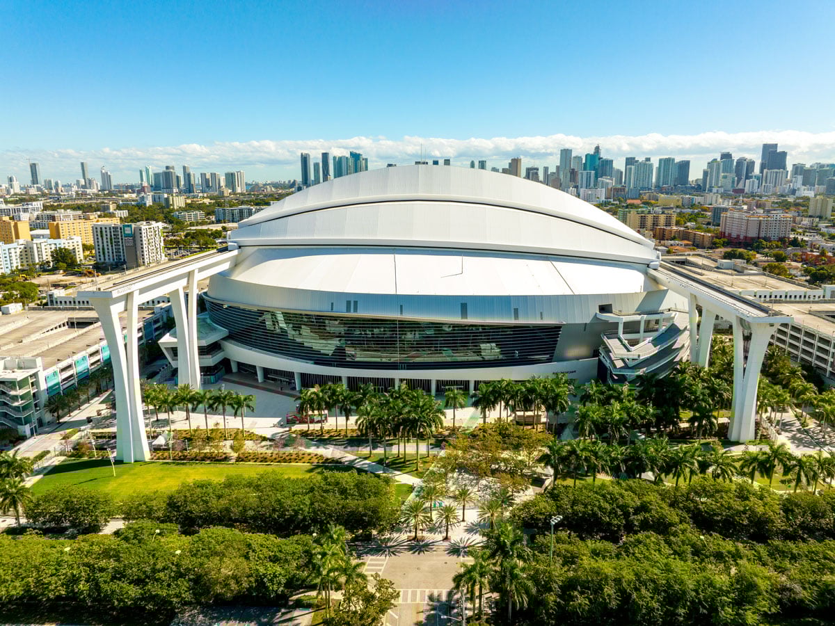 Aerial view of LoanDepot Park in Miami, Florida