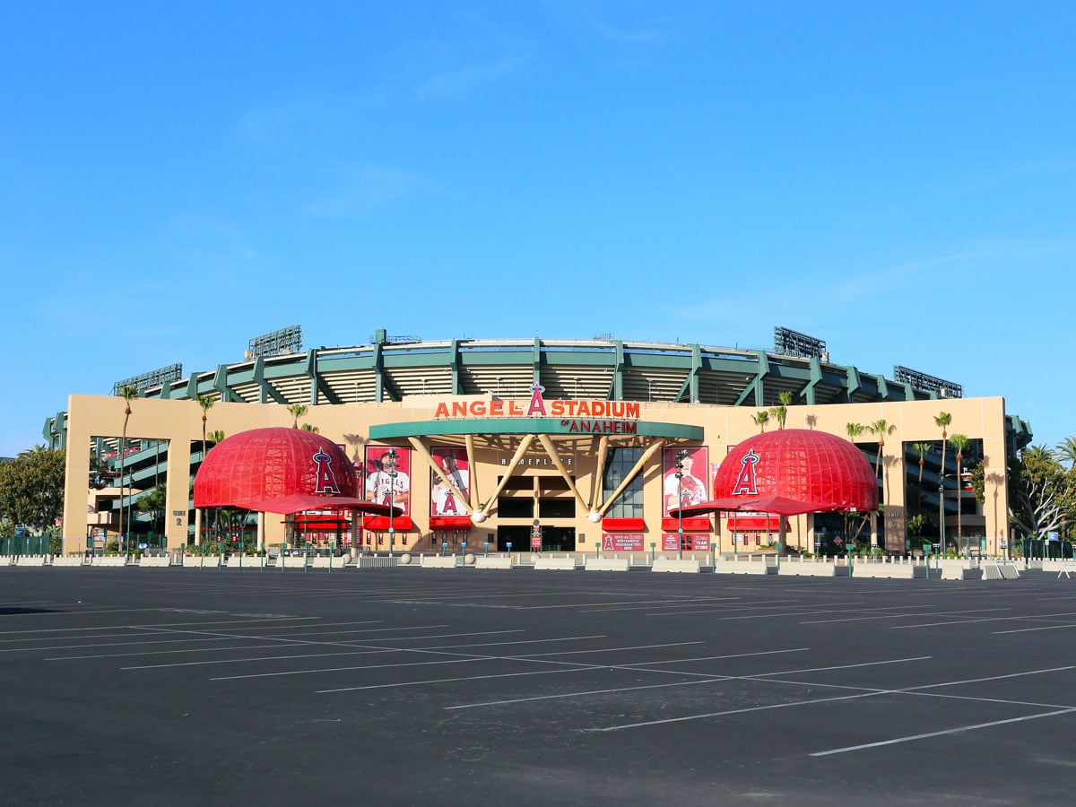 Empty parking lot across from Angel Stadium in Anaheim, California