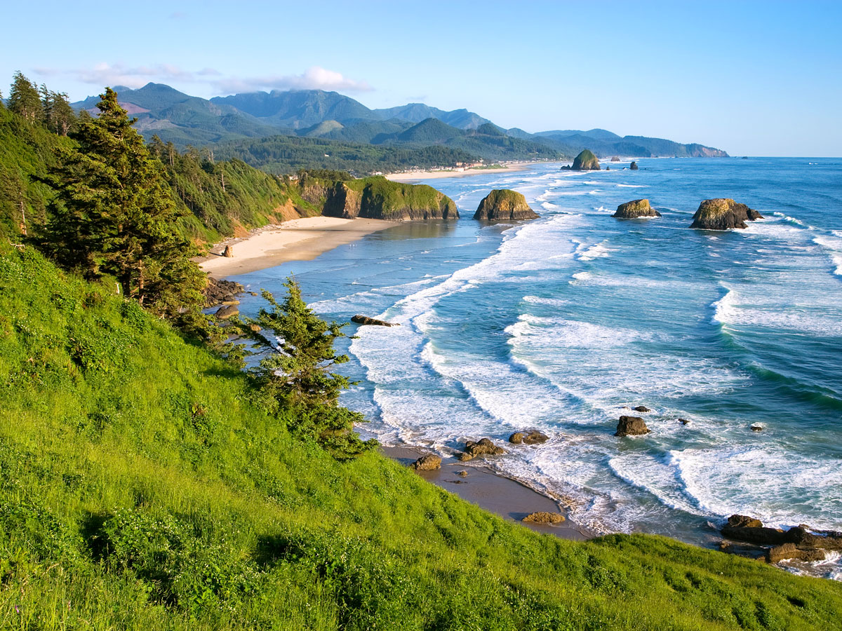 Coastline of Cannon Beach, Oregon, seen from above