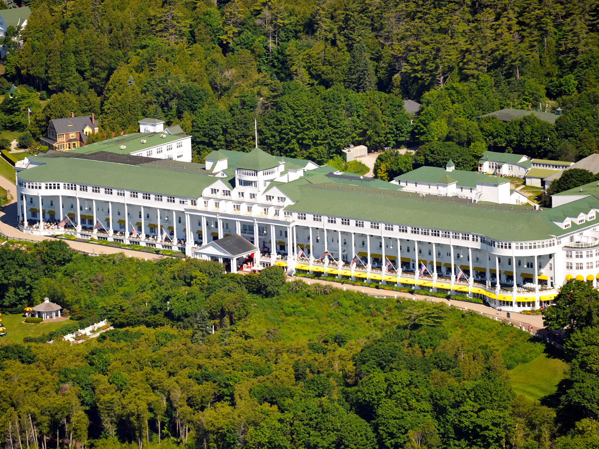 Aerial view of the Grand Hotel Mackinac Island