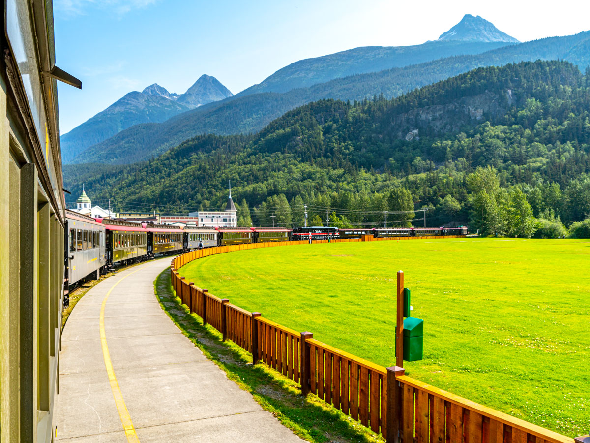 Train traveling through Klondike Gold Rush National Historical Park in Alaska