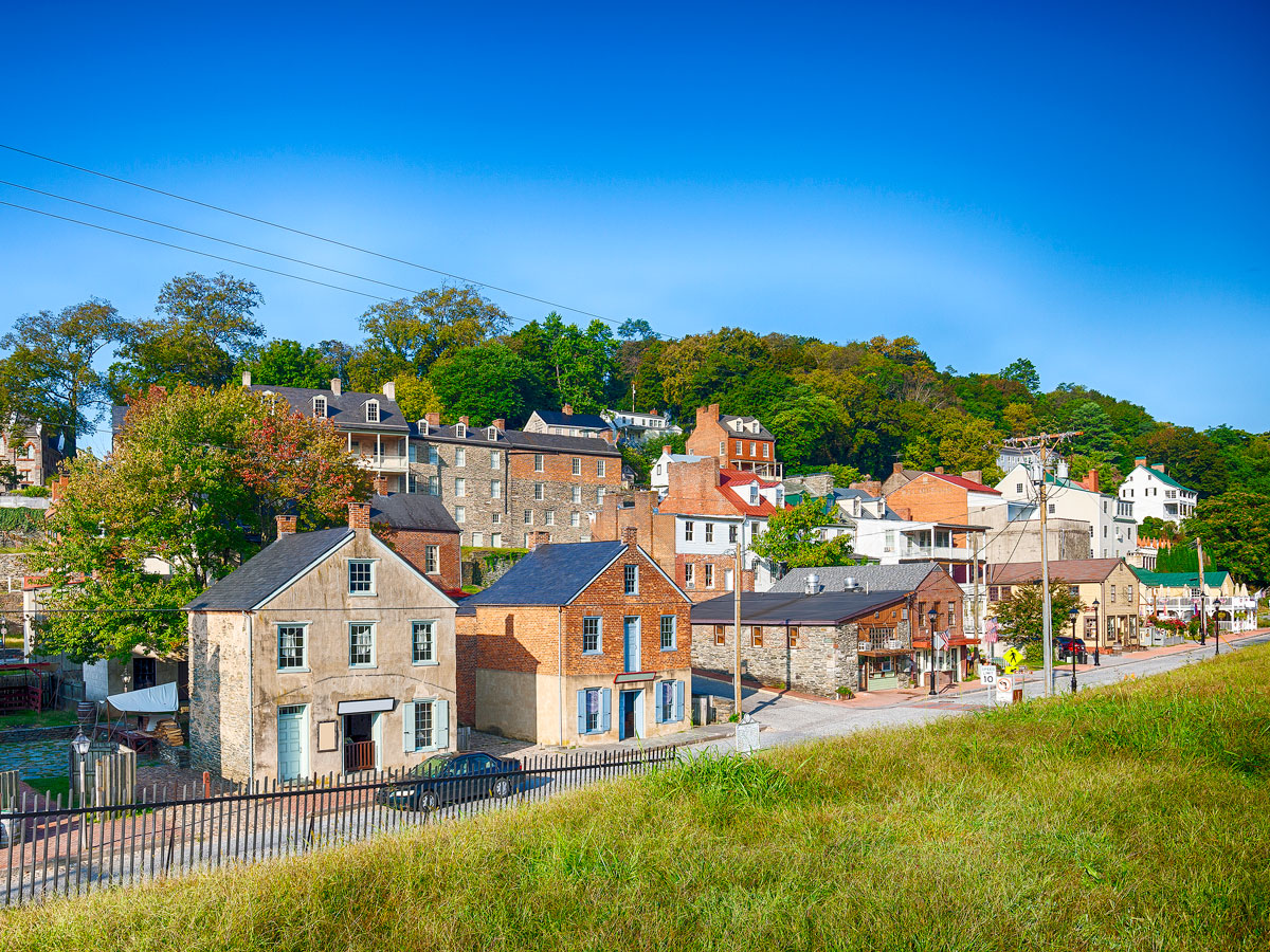 Historic homes on hillside in Harpers Ferry, West Virginia