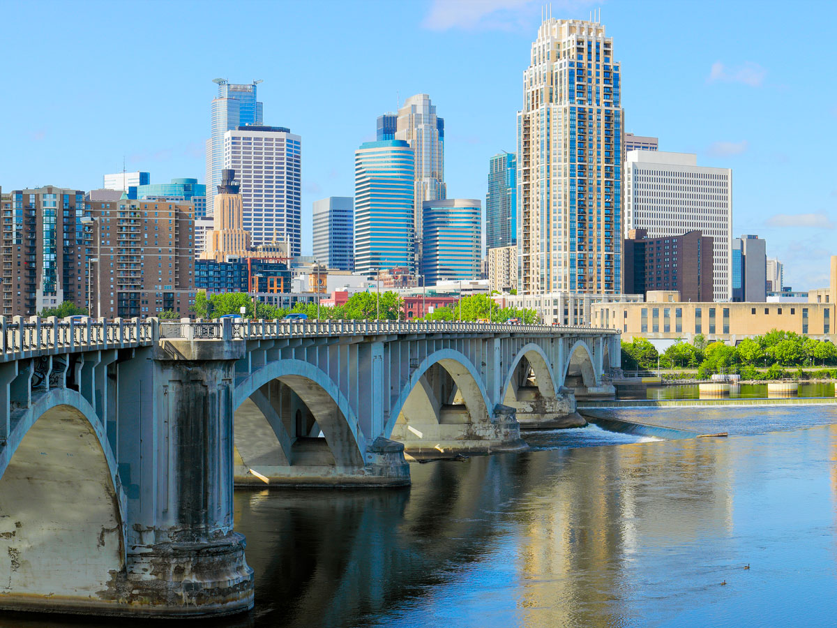 Central Avenue Bridge with Minneapolis skyline in background