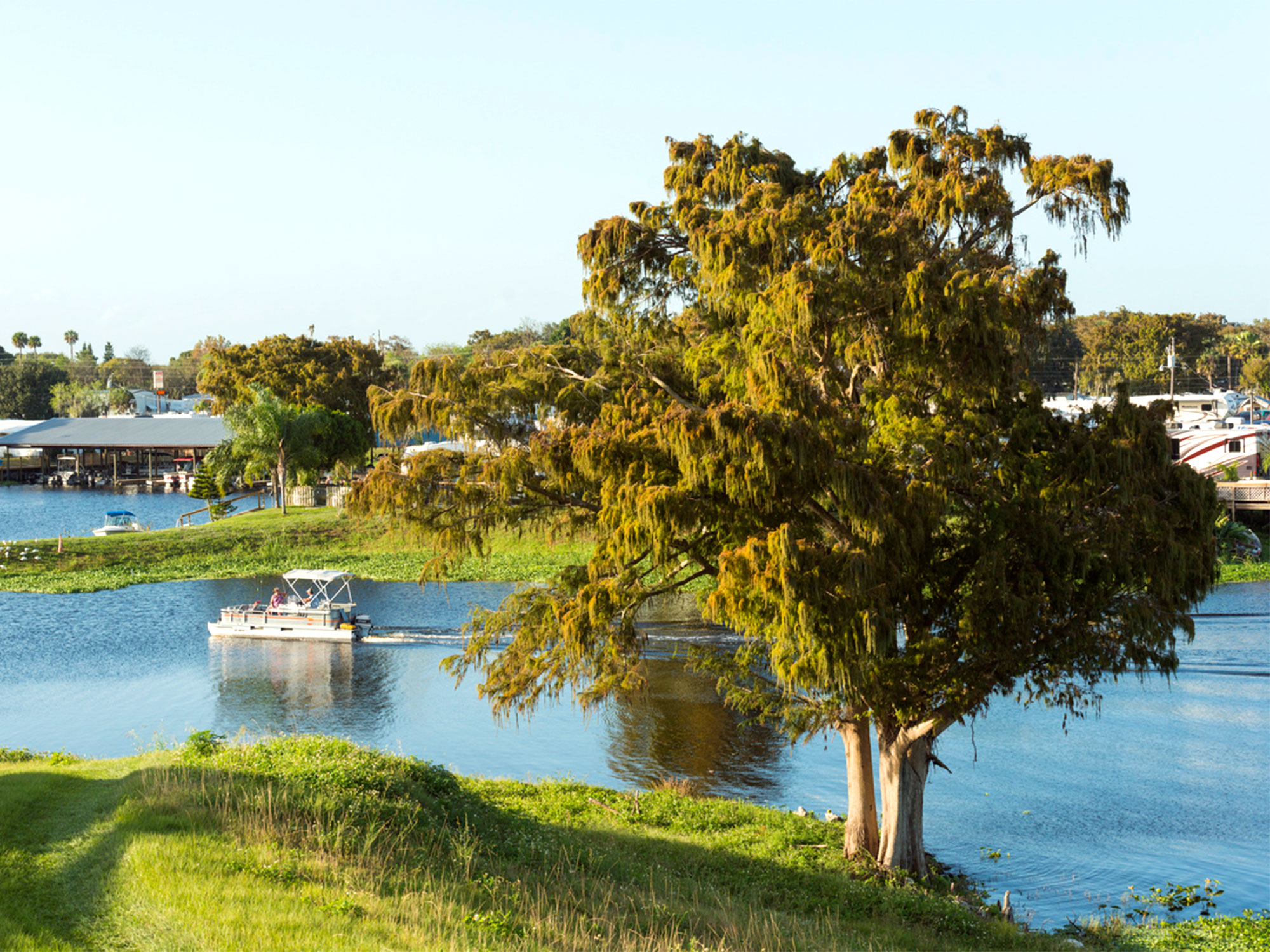 Pontoon boats on Lake Okeechobee in Florida