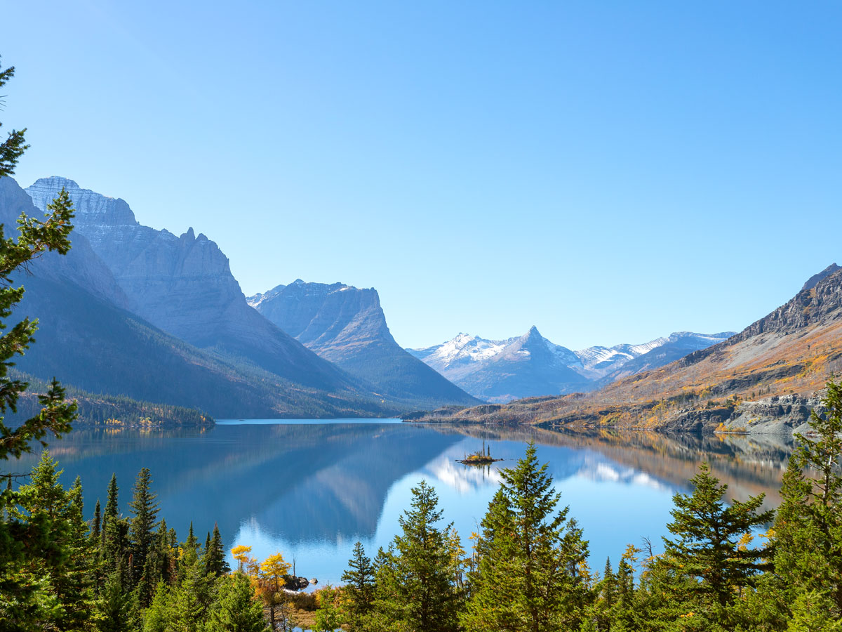 Lake and mountains outside of Browning, Montana