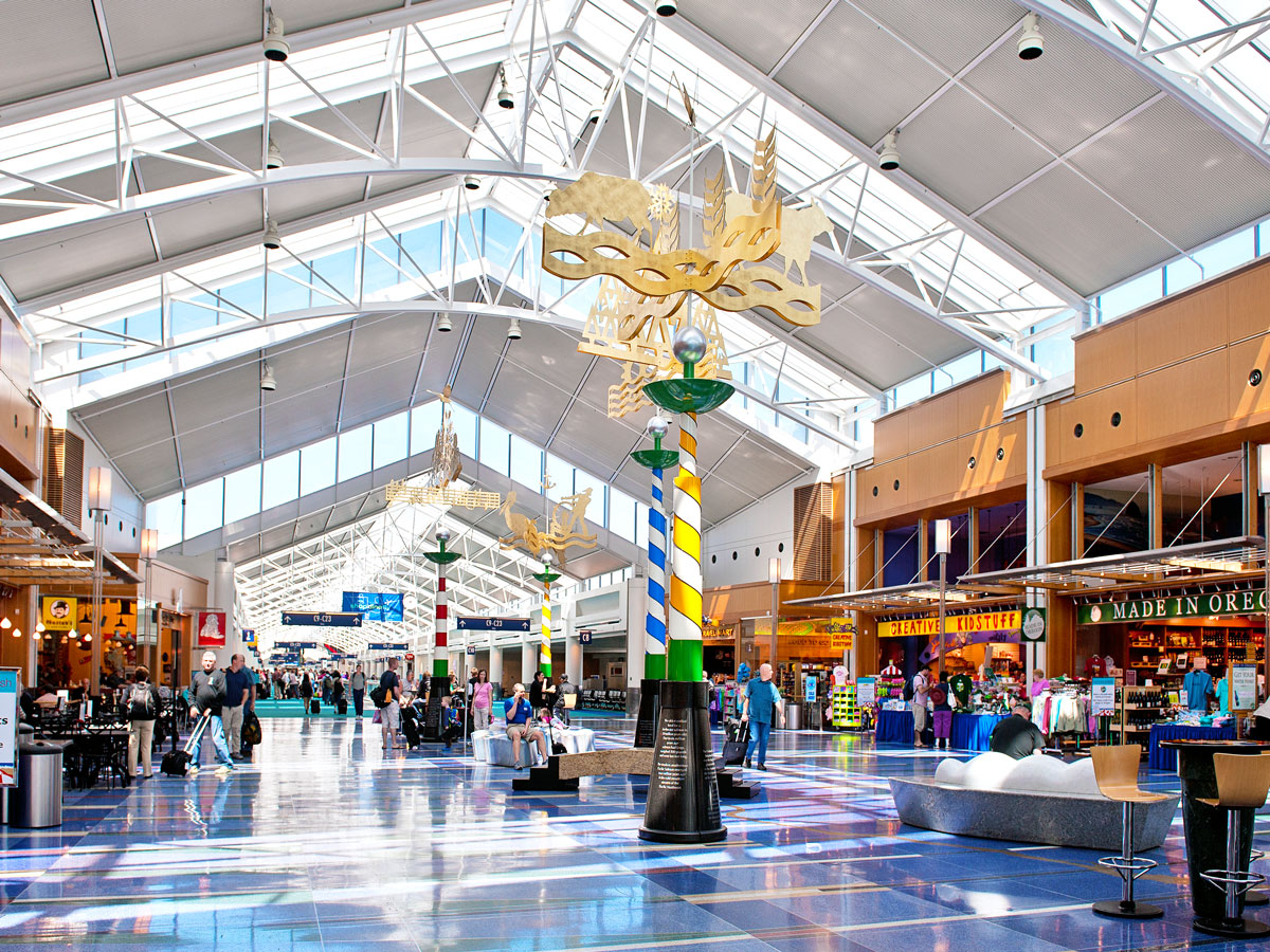 Concessions in concourse at Portland International Airport in Oregon