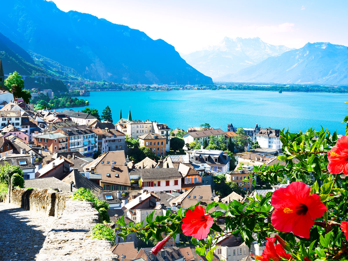 View of Montreux, Switzerland, and Lake Geneva