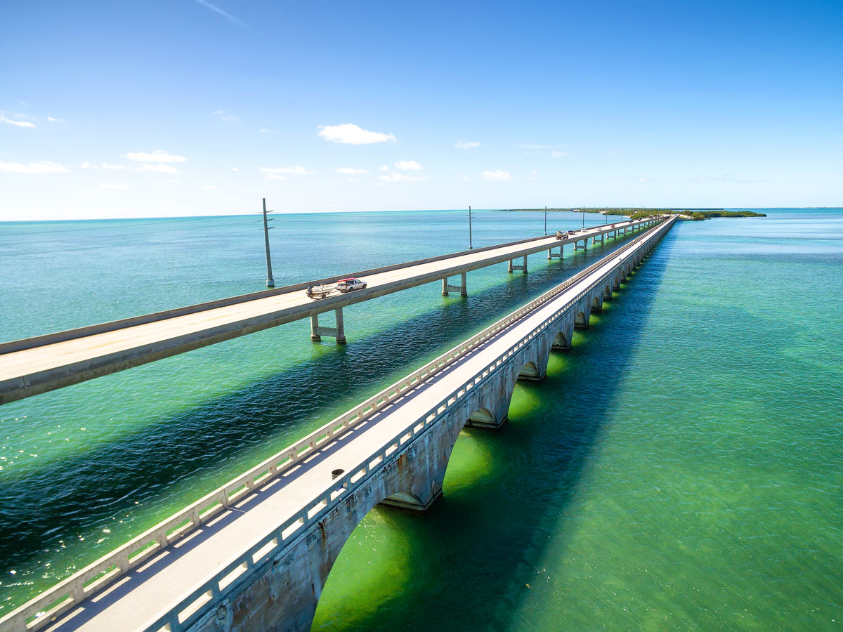 Aerial view of the Seven Mile Bridge in the Florida Keys