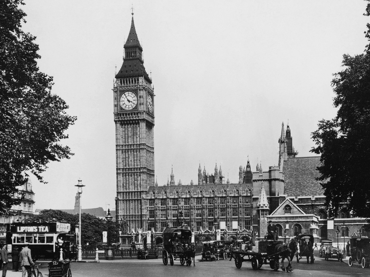 Houses of Parliament and Big Ben in London, England, circa 1928