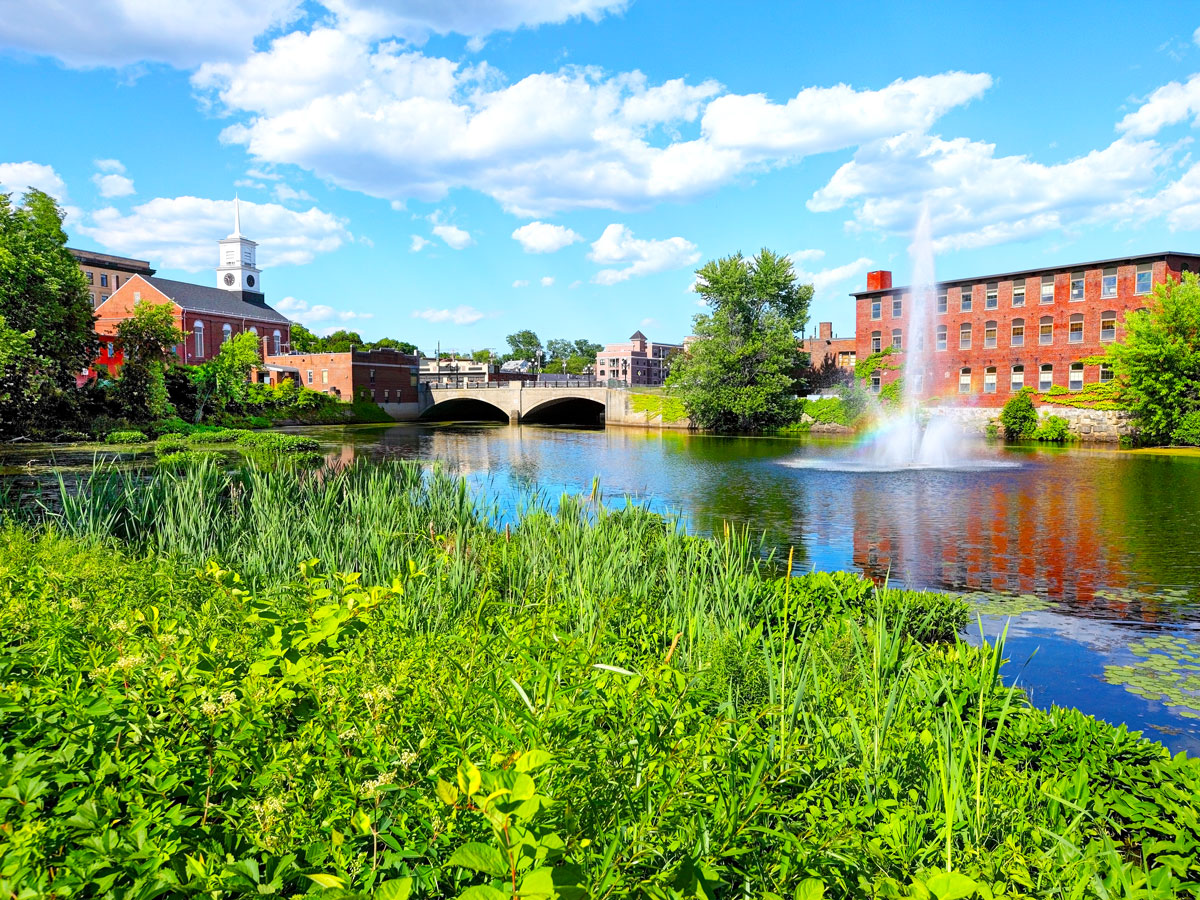 Fountain in lake in Nashua, New Hampshire