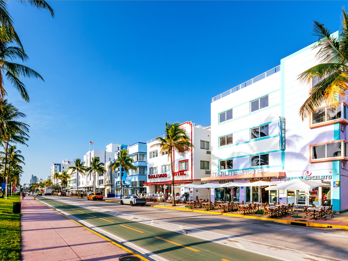Colorful art deco architecture in Miami Beach, Florida