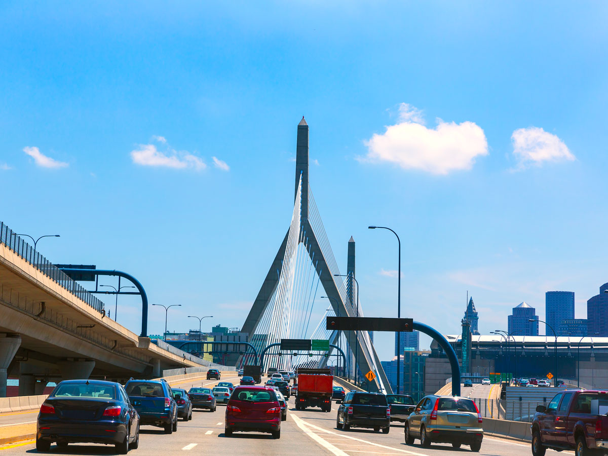Cars on Zakim Bridge in Boston, Massachusetts