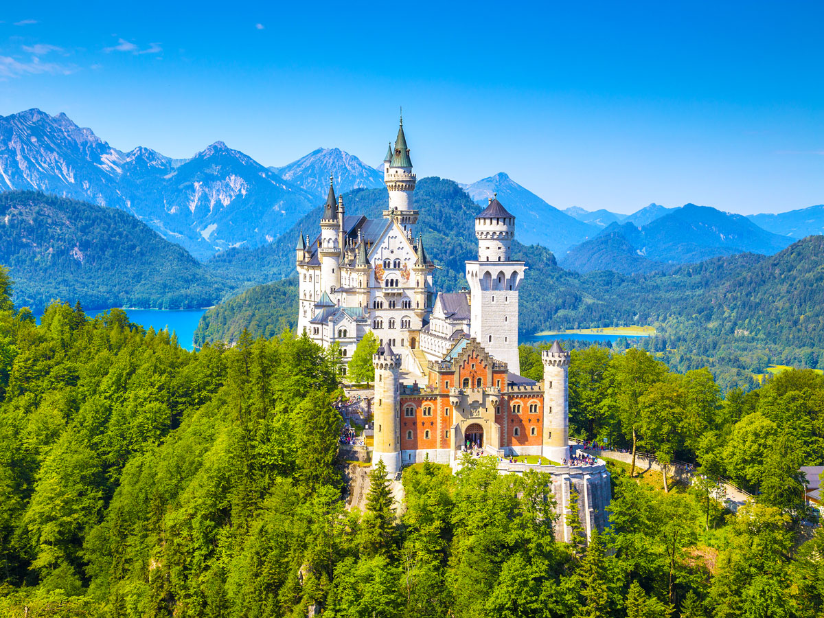 Neuschwanstein Castle in the hills of Bavaria, Germany