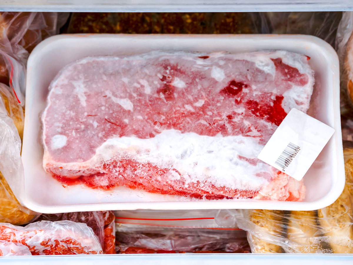 Frozen beef in container