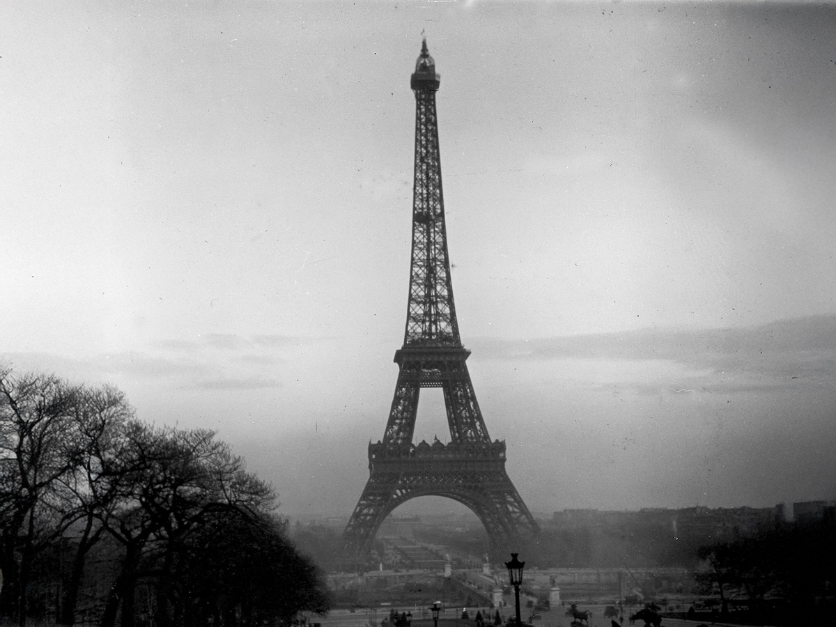 Historical photo of the Eiffel Tower in Paris, France